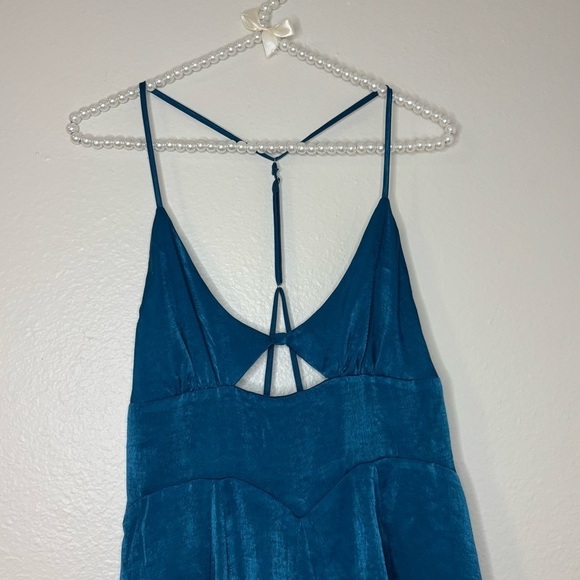 Free People Women Blue Good Catch Mini Slip Dress Satin Cut Out - Picture 9 of 11